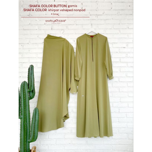 Shafa Color Button Warna Lime (Gamis + Khimar) By Shafa Jilbab