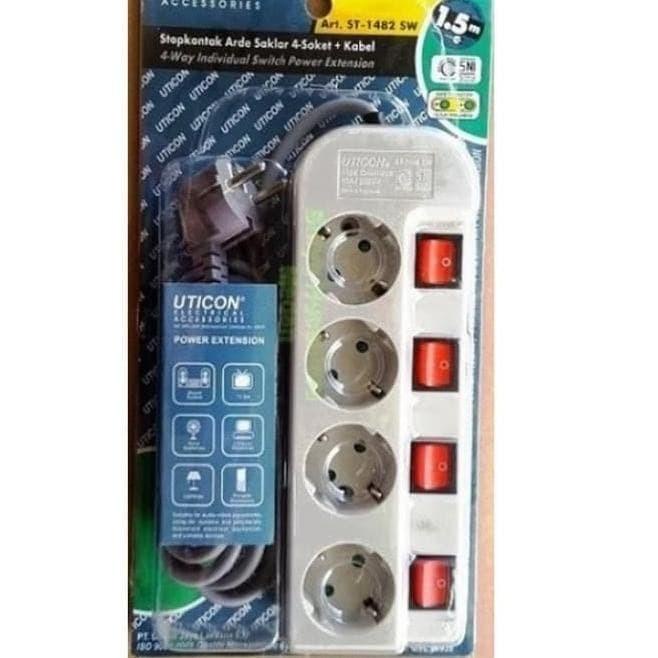 Stop Kontak Uticon 4 Lubang + Steker + Switch + Kabel St-1482Sw