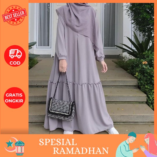 Promo  Shabira Kaftan Wanita Remaja Dewasa Putih Polos Model Lebaran Terbaru 2023 Bahan Jatuh Ceruty