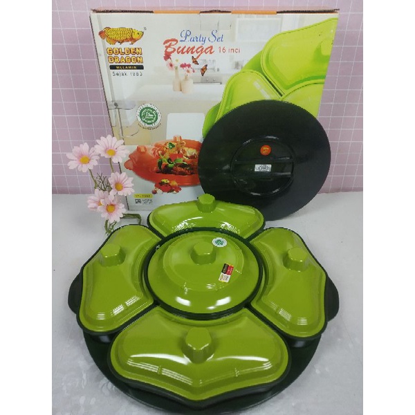 Party set Melamin Bunga PS1101(16inc) - Prasmanan Set Melamin Golden Dragon