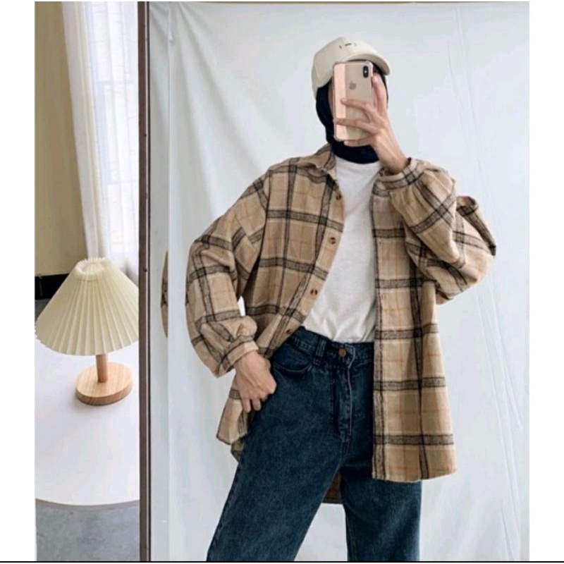 KEMEJA FLANEL WANITA OVERSIZE/KEMEJA KOTAK-KOTAK