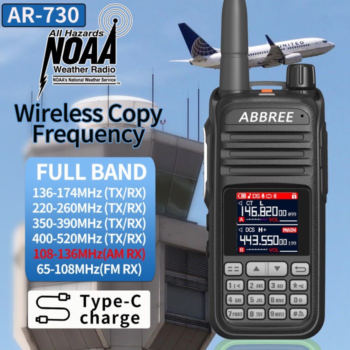 Terlaris Abbree Ar-730 Full Band Walkie Talkie 10W Wireless Copy Frequency