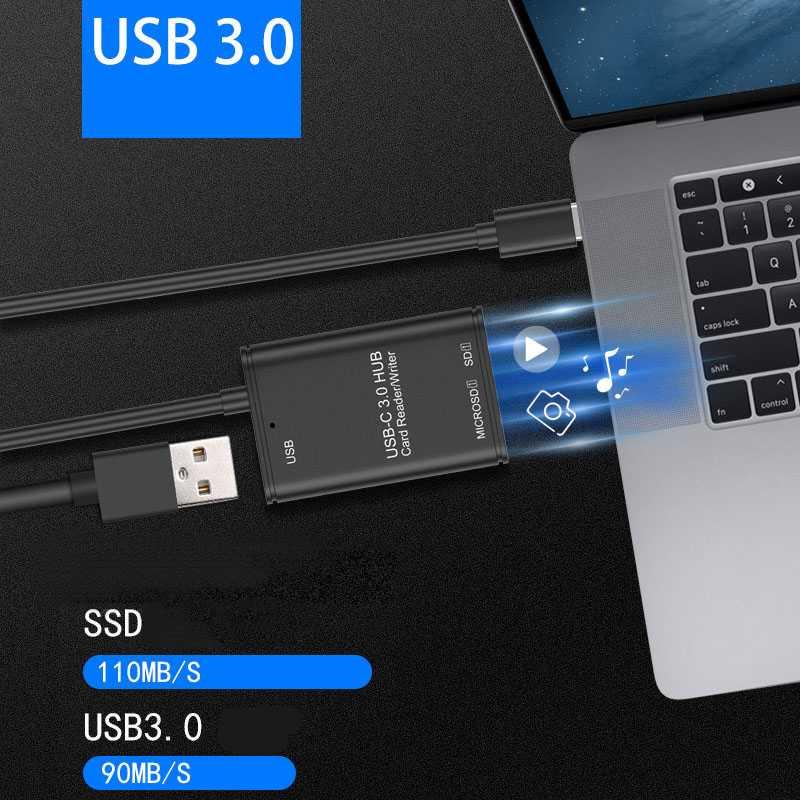 Card Reader USB Type C 3 in 1 USB 3.0 Hub Micro SD / SD Card C-500