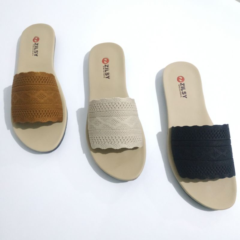Zilsy-Sandal Selop Wanita non slip Sandal Rajut Import