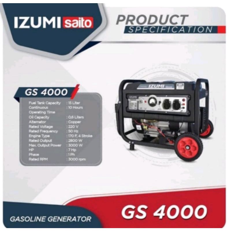 Genset 3000 watt 4kva IZUMI GS4000 TEMBAGA
