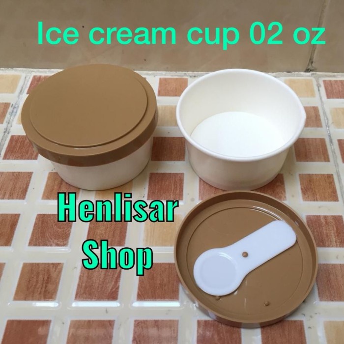 Terlaris Paper Ice Cream Cup 2 Oz Dengan Tutup + Sendoknya