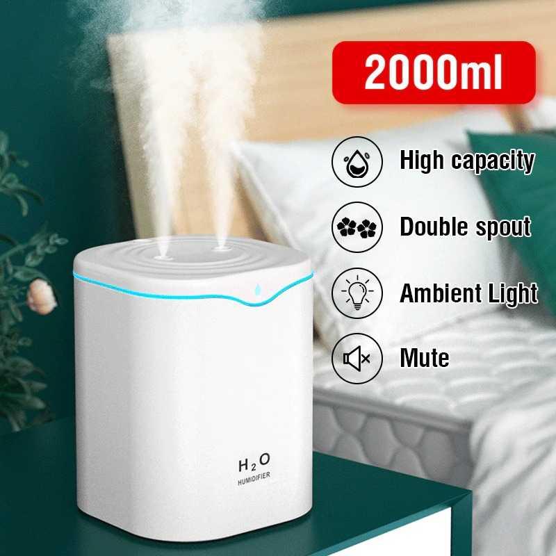 Humidifier Double Spray 2000ml H2000 PDQ Humidifier Diffuser AromaterDiffuser Aromatherapy Aromaterapi Humidifier Diffuser Aromaterapi Dehumidifier Diffuser Humidifier Humidifier Diffuser Humidifier Bayi Flu Dan Batuk Air Humidifier Aromatherapy Difuser H