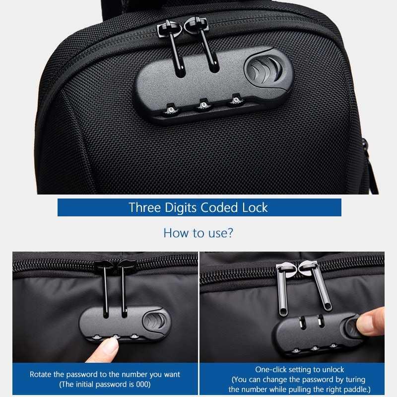 OZUKO Tas Selempang Bag Coded Lock with USB Charger Port 223