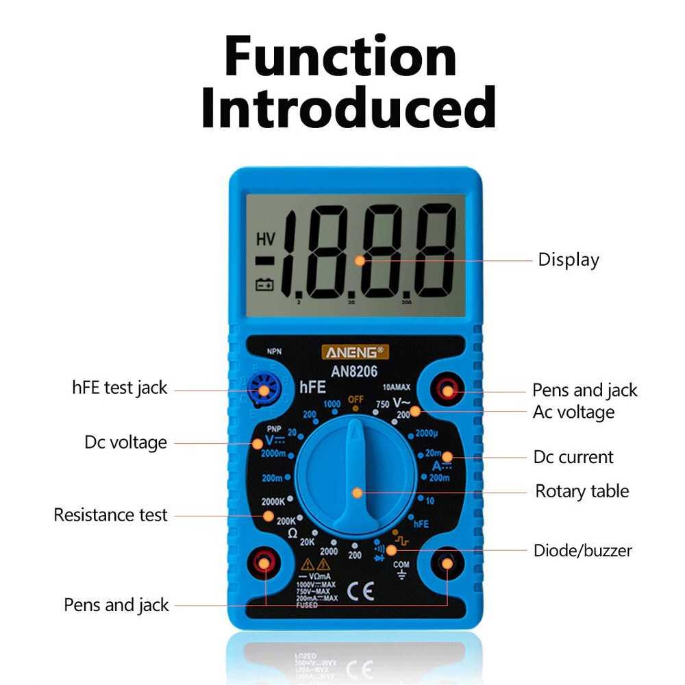 ANENG Digital Multimeter Voltage Tester Large Screen Display AN8206 Scoter Listrik Scoter Listrik Volt Meter Motor Volt Meter Motor Volt Meter Digital Volt Meter Digital Volt Meter Ac Volt Meter Ac Tester Digital Multitester Tester Digital Multitester Vol