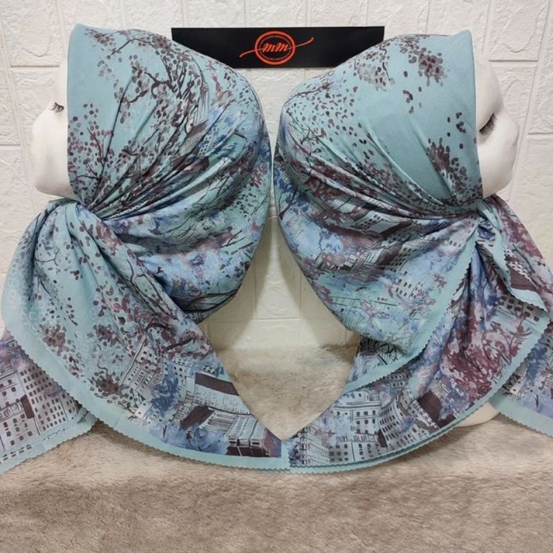 HIJAB SEGIEMPAT VOAL MOTIF SAKURA NEWYORK DENIM