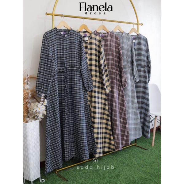 Flanela Dress Long Outer by Sada Hijab | Bahan Katun flanel | full kancing