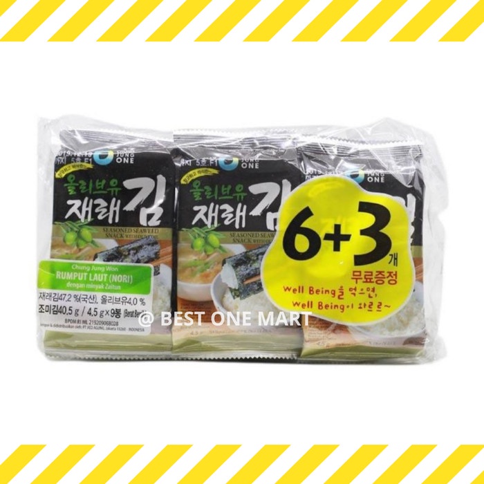 

Rumput Laut CJO (Nori/Seaweed) / Rumput Laut Olive Oil Korea 6 + 3