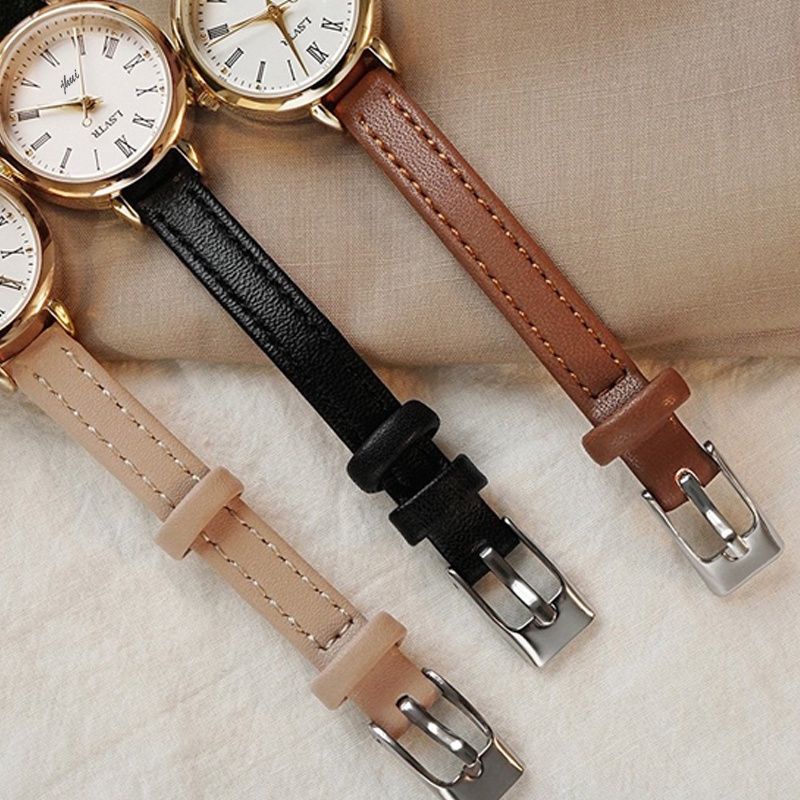 Jam Tangan Jhui Kecil Wanita Analog Dial Bulat Dengan Strap Pu Leather