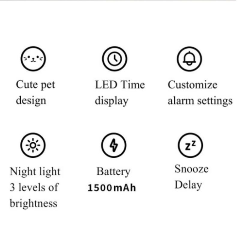 NUZYZ Jam Alarm Digital Mangkuk Kucing LED Night Light USB 1500mAh - 217