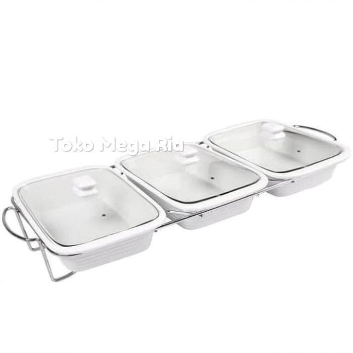 Terlaris Mangkok Saji Basi Penghangat Segi Set 3 Keramik