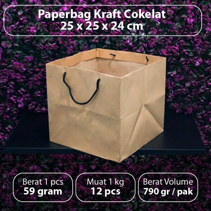 

Paket 10 pcs - Paper Bag 25 x 25 x 24 cm - Kraft Coklat - Tali Hitam lge12