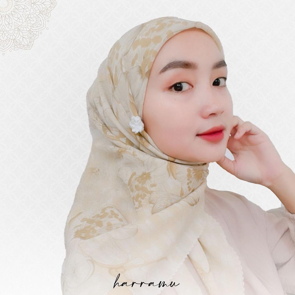 {CLP.29Ap23ᴹ} HARRAMU Jilbab Segiempat Motif Zera Coklat Voal Paris Premium Hijab Segi 4 Empat Kerud