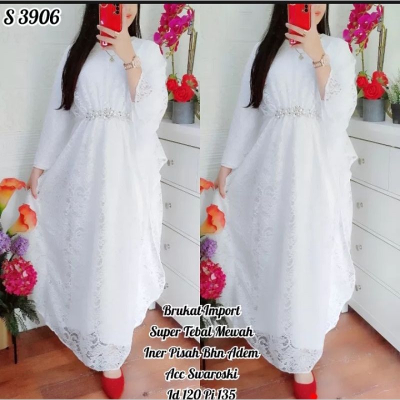 KAFTAN BRUKAT MEWAH IKAT PINGGANG SWAROVSKI.//KAFTAN PESTA BRUKAT IMPORT TEBAL