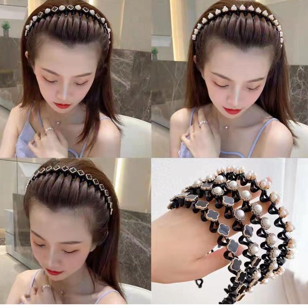{TPA.1Ap23c} Bando Korea Wanita Mutiara Wavy SIRKAM Bandana Sisir Kepang Elegan Impor Aksesoris Ramb