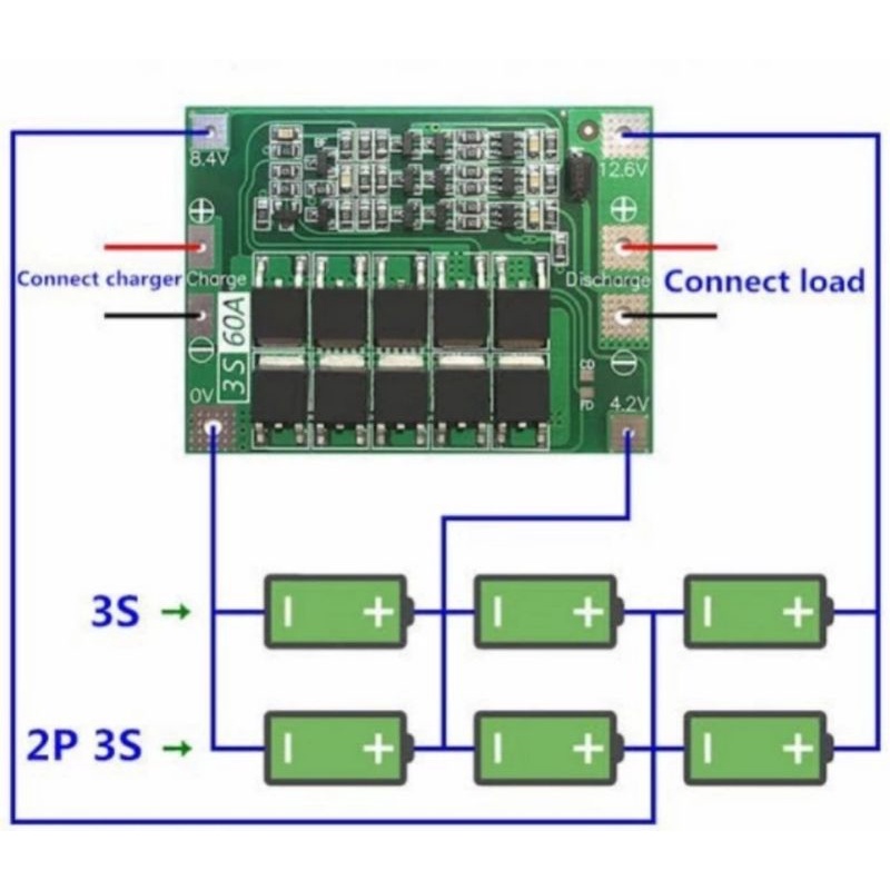 lithium 60 a 18650 26650 BMS protection balance Board 3s 60a 11.1v 12.6v 60 amper