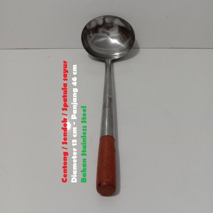 Irus panjang 46 cm diameter 13 cm centong sayur stainless gagang kayu
