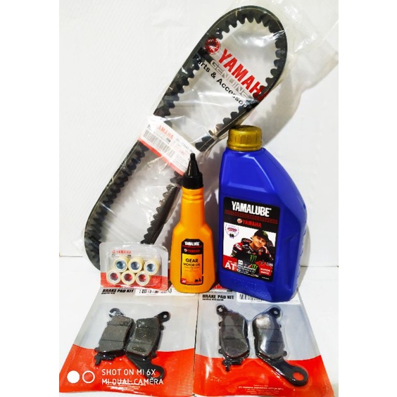 PAKET SERVICE RINGAN OLI YAMALUBE SUPER MATIC 1L + YAMALUBE GEAR 140ML + V BELT + ROLLER + 1 SET DISPAD NMAX OLD &amp; NEW