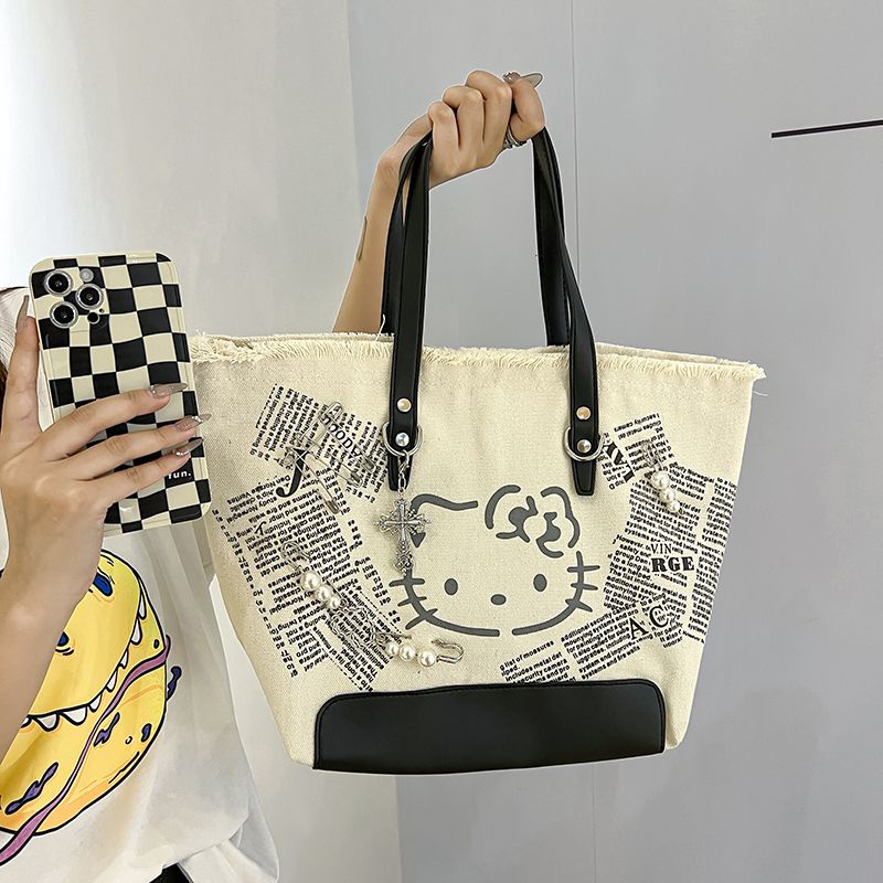 Sera original new kitty cat y2k hot girl embroidery canvas shoulder bag tote bag casual niche cute messenger bag