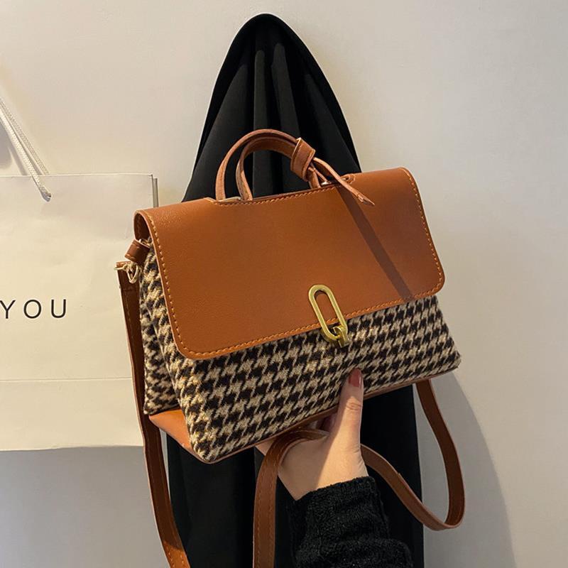 Sera Tas Wanita 2023 Tas Baru Musim Gugur dan Musim Dingin Tekstur Satu Bahu Messenger French Niche High-End Tote Bag Houndstooth