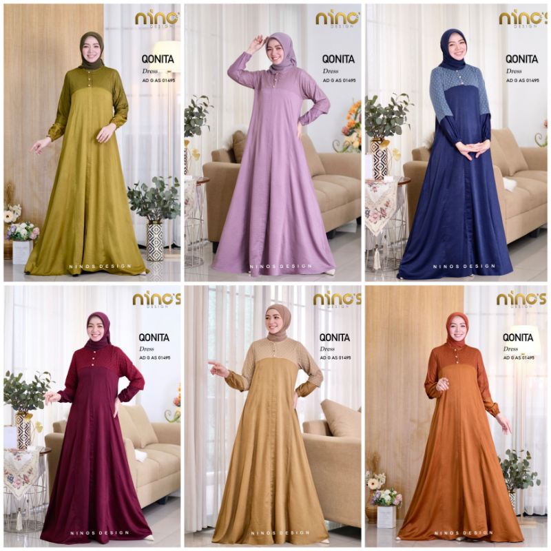 DRESS GAMIS QONITA BESTSELLER NINOS DESIGN TERBARU BY NINOS DESIGN ORIGINAL 1495