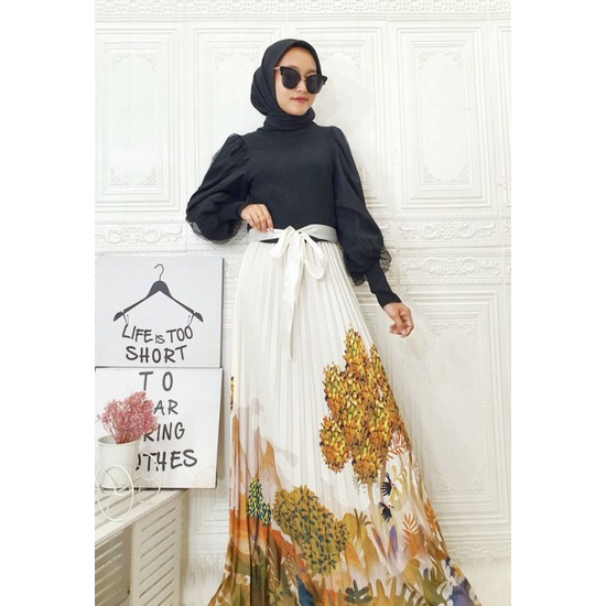 Longdress Maxidress Gamis Rajut Combi Plisket Import Bangkok 192503