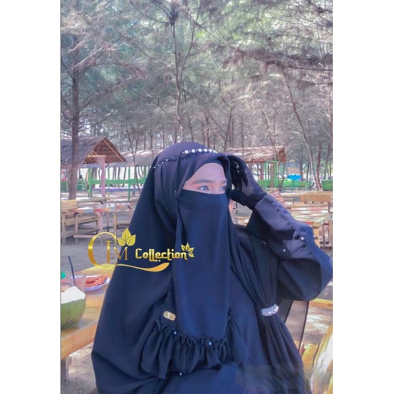 hijab segi empat set cadar rempel mutiara