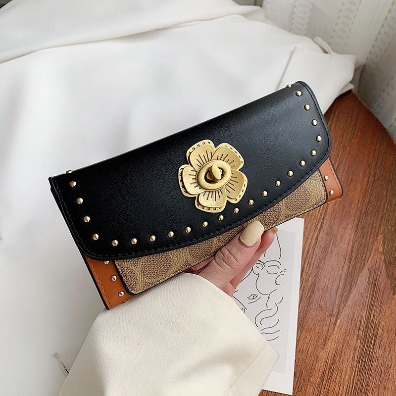 Sera 2023 merek trendi baru fashion camellia dompet pendek wanita tri-fold rivet long wallet multi-card card holder