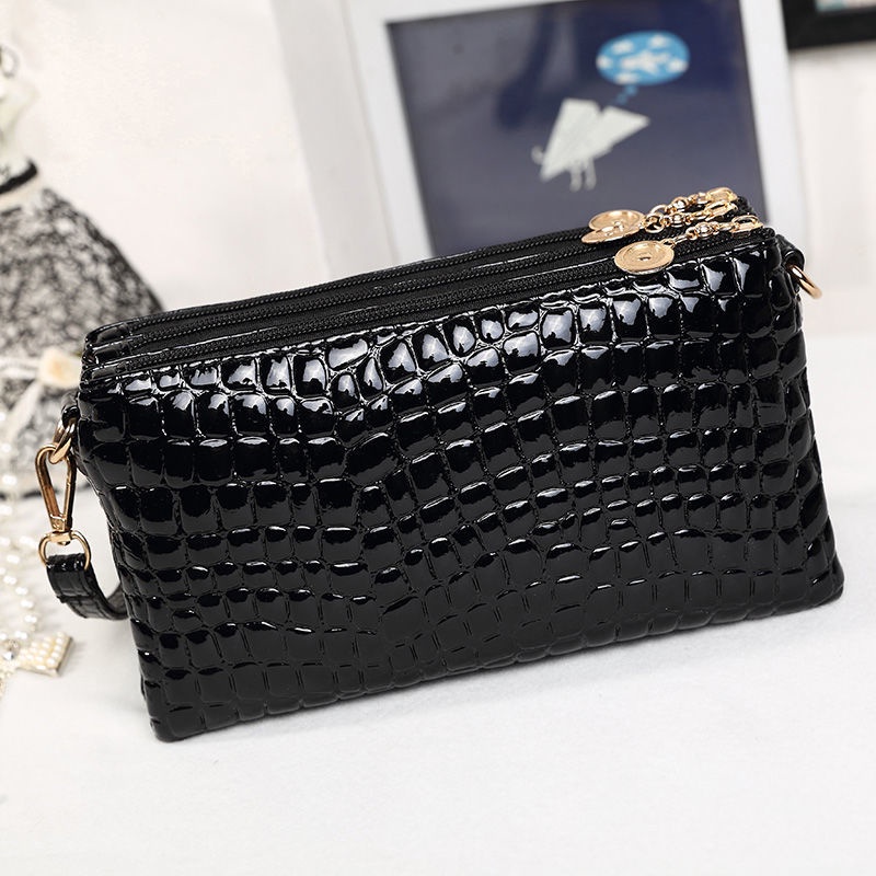 Sera tas wanita multi-layer zipper Messenger dompet koin ponsel koleksi bisnis dompet pola buaya wanita paruh baya dan lanjut usia