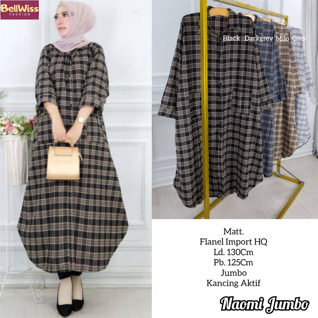 NAOMI MIDI JUMBO / 12.5 / BAHAN FLANEL PREMIUM / LD 130 CM / PB 125 CM / DRESS SUPER JUMBO / FIT TO XXL / BELLWIS