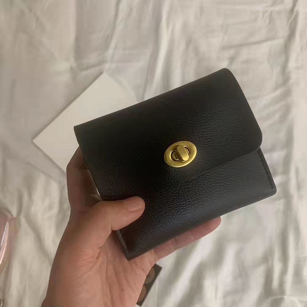 Dompet koin retro buatan sendiri buatan Sera Korea yang baru dan indah Tempat kartu hitam kompak yang chic, tas ID SIM kulit lembut