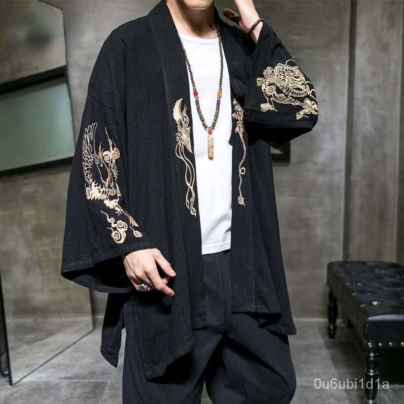 Kardigan Kimono Jepang Pria, Kostum Samurai Pria Haori Yukata, Jaket Kimono Pria, Baju Kimono, Jaket