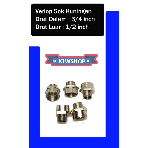 Verlop Sok Kuningan 1/2 x 3/4 Verlup Sock Vsock Sambungan Nepel V Vsok murah