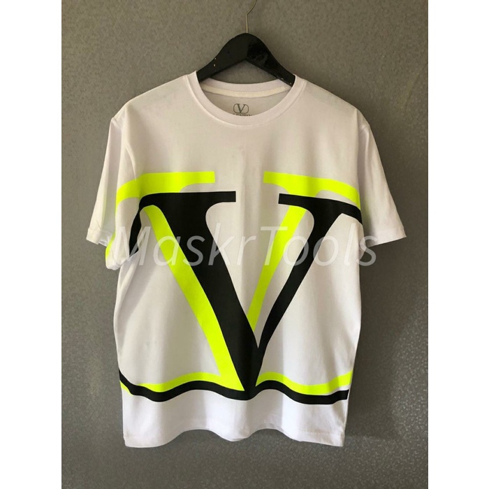 TSHIRT V LOGO WHITE NEON PREMIUM KAOS VLTN PRIA WANITA BRANDED TERBARU