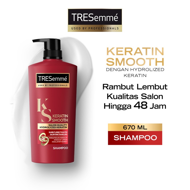 TRESEMME SHAMPOO KERATIN SMOOTH Rambut Lembut 48 Jam* with Hydrolyzed Keratin 670ML