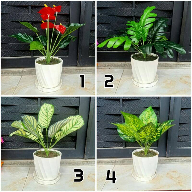 Set daun hias monstera bunga anthurium tanaman hia pot sudut bunga artifisial dekorasi rumah