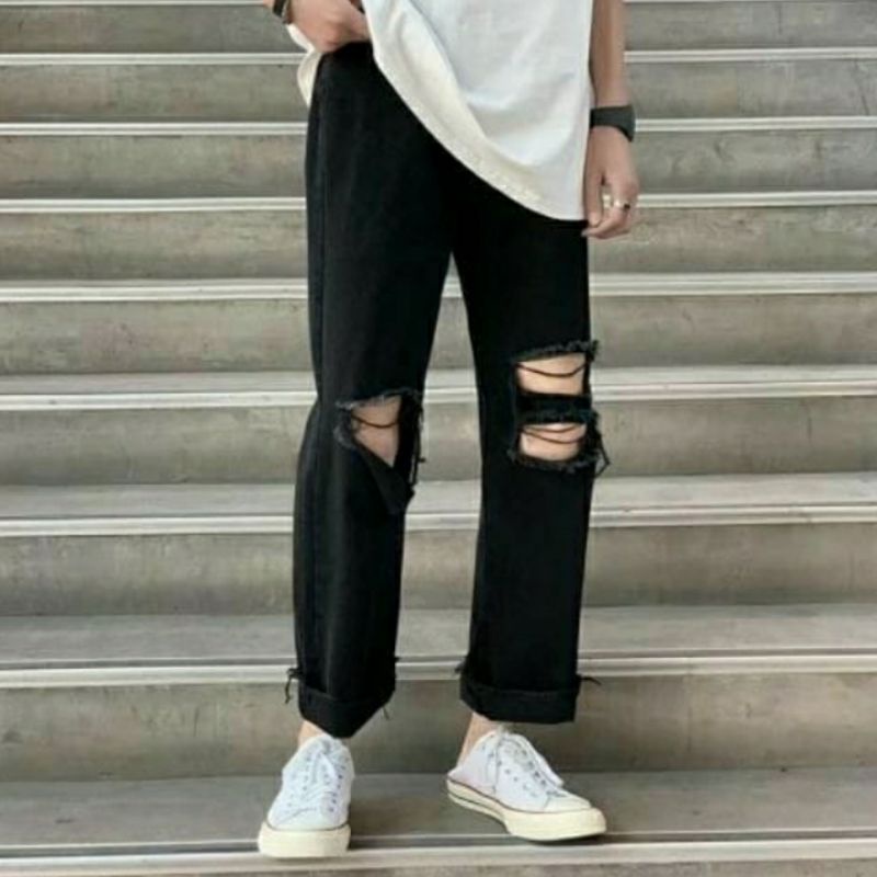 CELANA SOBEK PRIA RIPPED JEANS ROBEK STANDAR REGULER BASIC PREMIUM 28-38