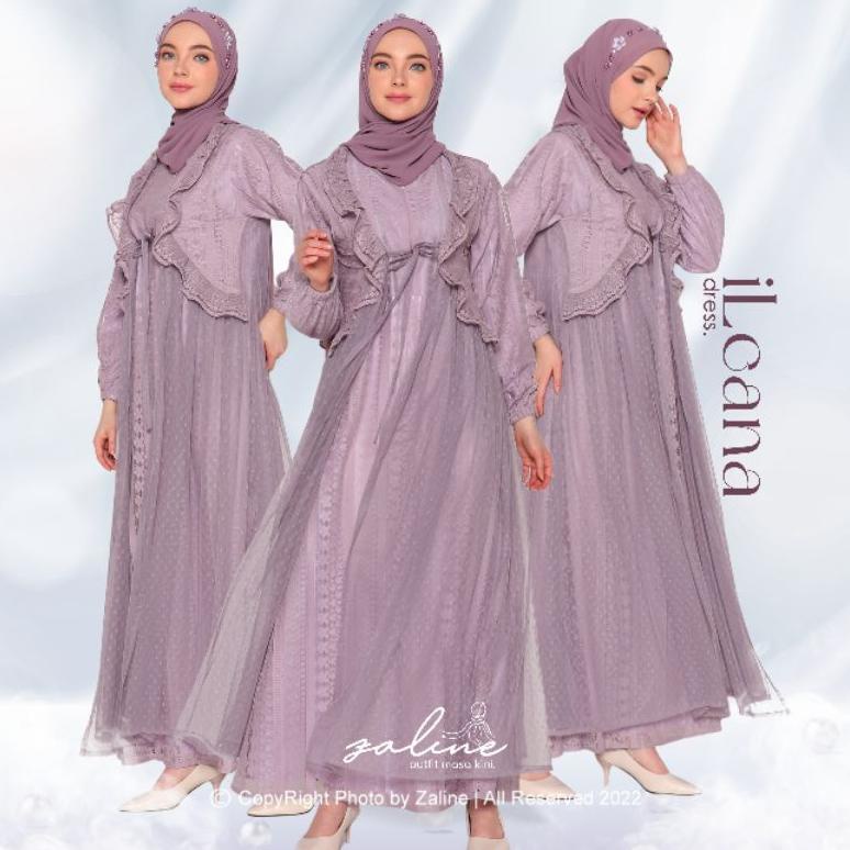 Zaline - [MODEL INNER + OUTER TERPISAH] Baju Gamis Dress Gaun Blouse Gamis Outfit Couple Cople Kelua