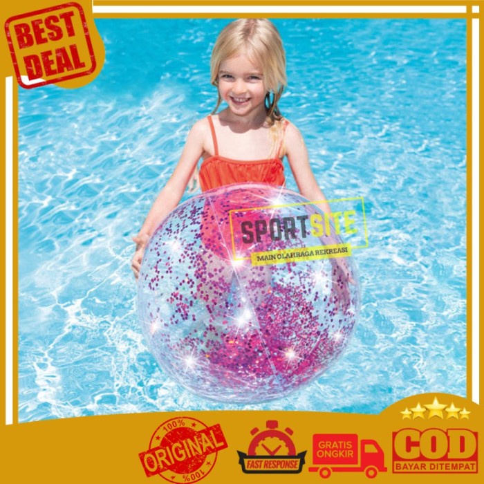 Intex Transparent Glitter Beach Balls Bola Kolam Renang / Pantai 58070 - Merah Muda