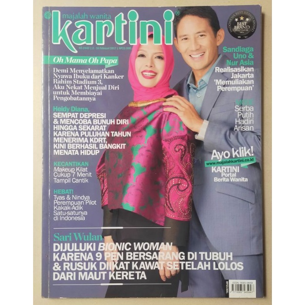 Majalah Kartini 2 Februari 2017 : Cover Sandiaga Uno dan Nur Asia