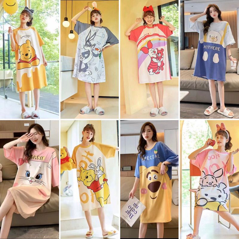 Daster Import Korea/ Leisure Wear JUMBO/ Baju Tidur Wanita Dewasa Katun Jumbo Kekinian/ Daster Impor