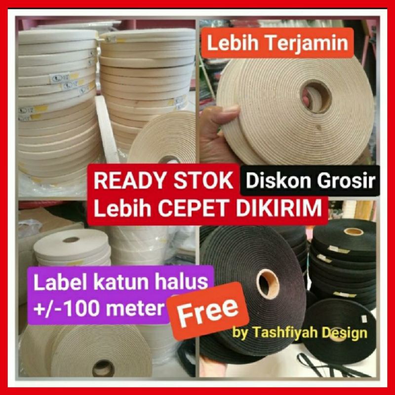 

100 yard Label Pita Katun Polos Hitam Roll Halus