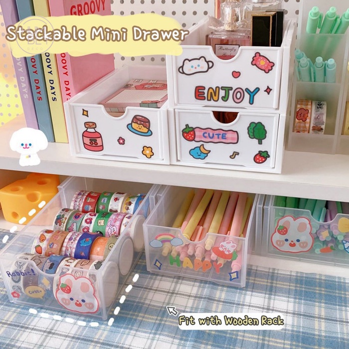 Terlaris Korean Aesthetic Stackable Mini Drawer / Laci Stackable (+Sticker)