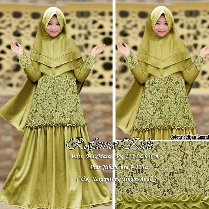 GAMIS ANAK/ GAMIS SYARI BRUKAT RAFANIA HIJAU LUMUT/ GAMIS PESTA
