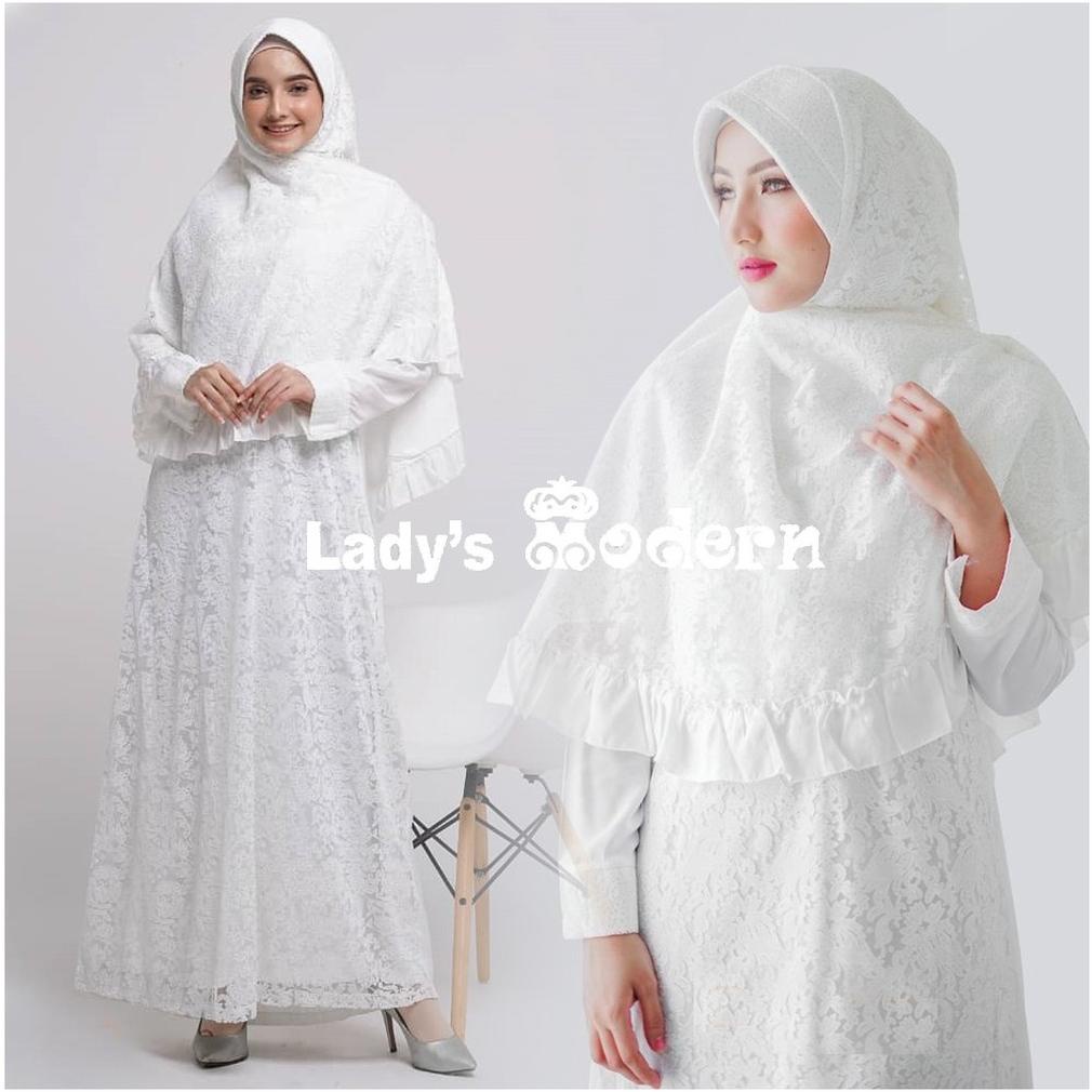 Gamis Putih Size M L XL 3L 4L 5L / gamis brukat / gamis mewah / gamis modern / fashion muslim/ gamis