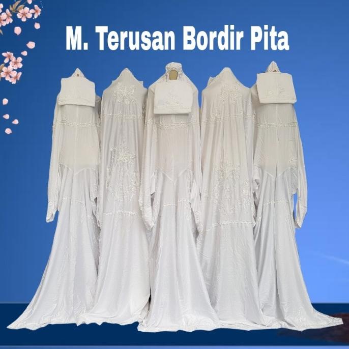 Mukena Rayon Putih Polos Bordir Pita